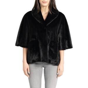 NEW LOVE TOKEN peggy faux fur topper cape coat in black